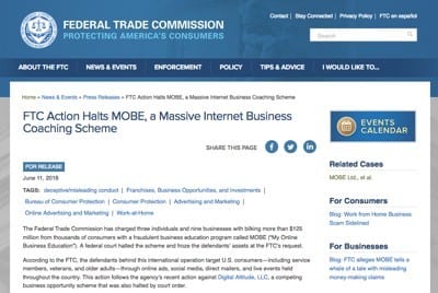 Federal Trade Commission Shuts Down MOBE File a Complaint Form