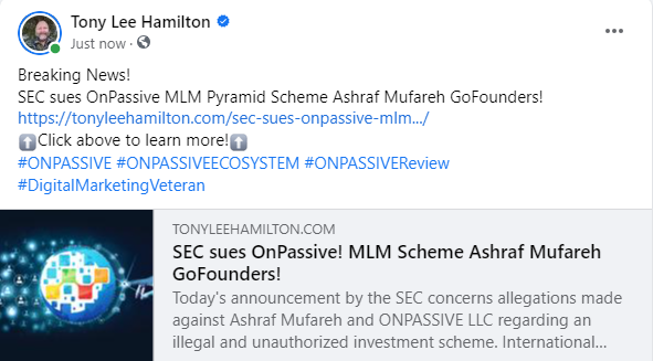 Breaking News SEC sues OnPassive GoFounders Ecosystem Pyramid Scheme MLM Ponzi Scam Ashraf Mufareh