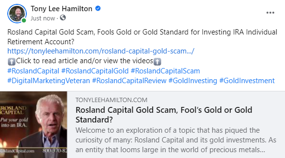 Rosland Capital Gold Scam Investing IRA Individual Retirement Account