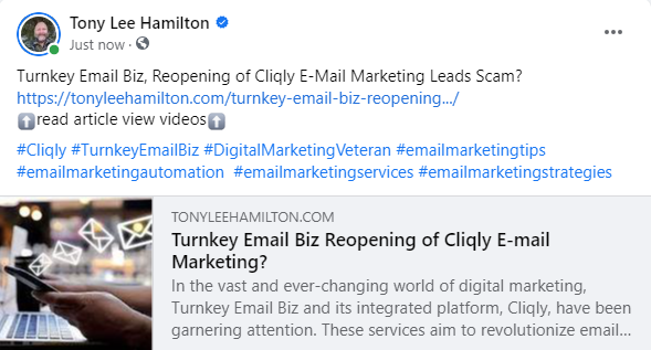 Turnkey Email Biz Reopening of Cliqly Email Marketing Leads Scam