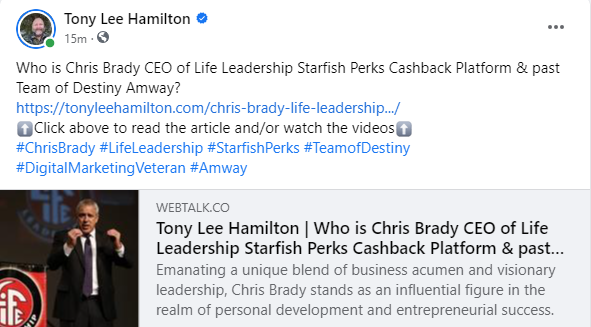 Who is Chris Brady CEO of Life Leadership Starfish Perks Cashback Platform Team of Destiny Amway Global